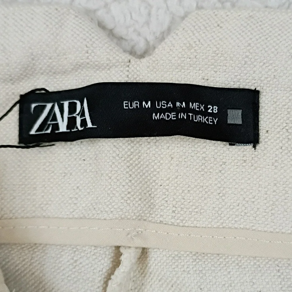 Zara Tapered Pants Womens M 28X27 Cream Cotton Linen High Waist Summer Trousers